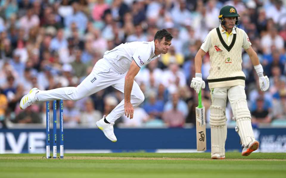 James Anderson bowls on the second morning at The Oval, England vs Australia, 5th men's Ashes Test, The Oval, 2nd day, July 28, 2023