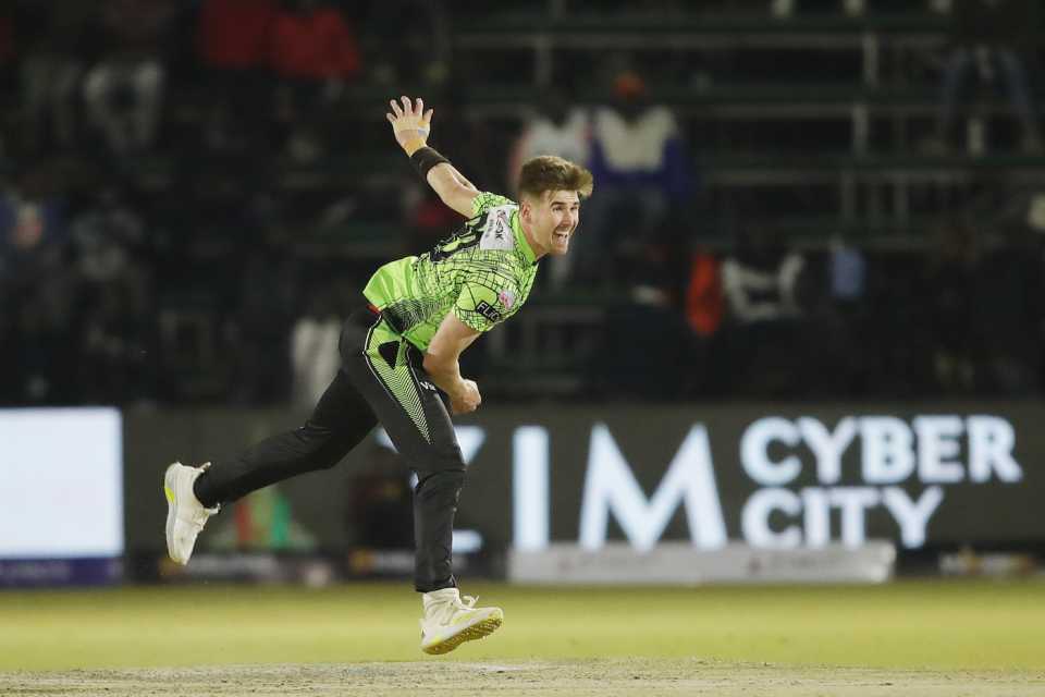 Brad Evans picked up four wickets in just 12 balls , Harare Hurricanes vs Durban Qalandars, Qualifier 2, Zimbabwe Afro T10, Harare, July 28, 2023
