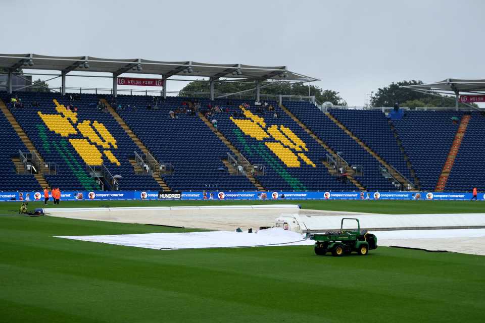 Rain continued into the men's game at the Sophia Gardens, Welsh Fire vs Manchester Originals, Men's Hundred, Cardiff, August 02, 2023