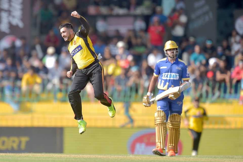 Tabraiz Shamsi celebrates a wicket, Jaffna Kings vs Galle Titans, LPL 2023, Colombo, August 13, 2023

