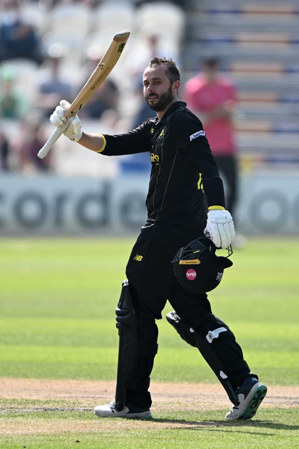 Jack Taylor celebrates his quickfire century, Sussex vs Gloucestershire, Metro Bank One Day Cup, Hove, August 18, 2023