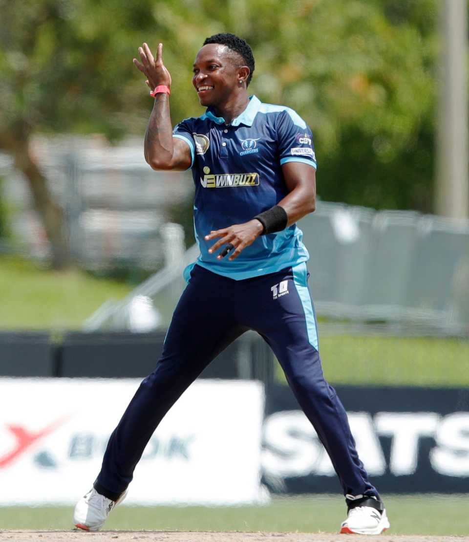 Fidel Edwards celebrates his hat-trick, New Jersey Triton's vs Texas Chargers, US Masters T10, Lauderhill, August 22, 2023