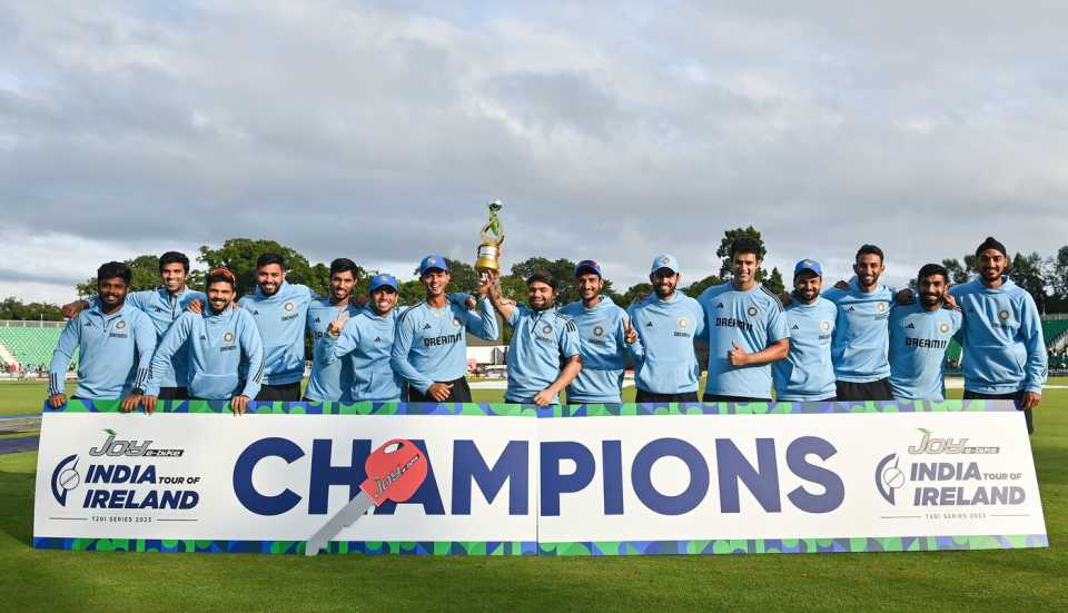 India with their spoils after a 2-0 T20I series win against Ireland