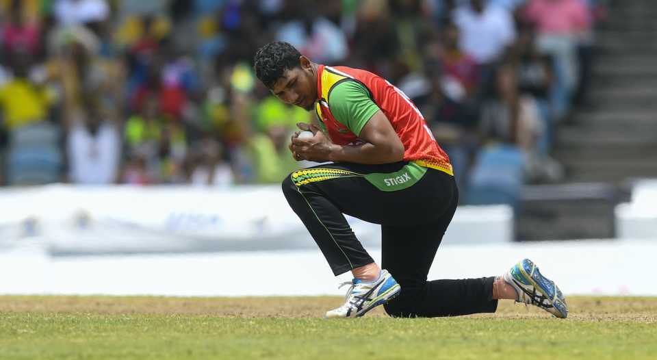 Gudakesh Motie finished with 2 for 15 in his four overs, Guyana Amazon Warriors vs St Kitts and Nevis Patriots, Caribbean Premier League, Barbados, September 2, 2023