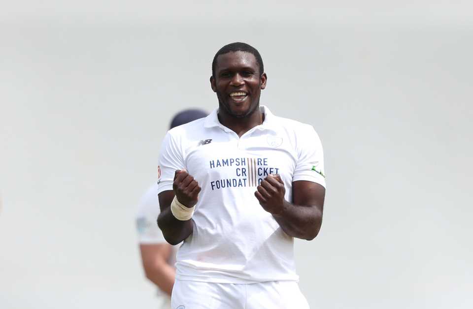 Keith Barker celebrates a wicket, Hampshire vs Middlesex, County Championship, Division One, Ageas Bowl, June 27, 2023