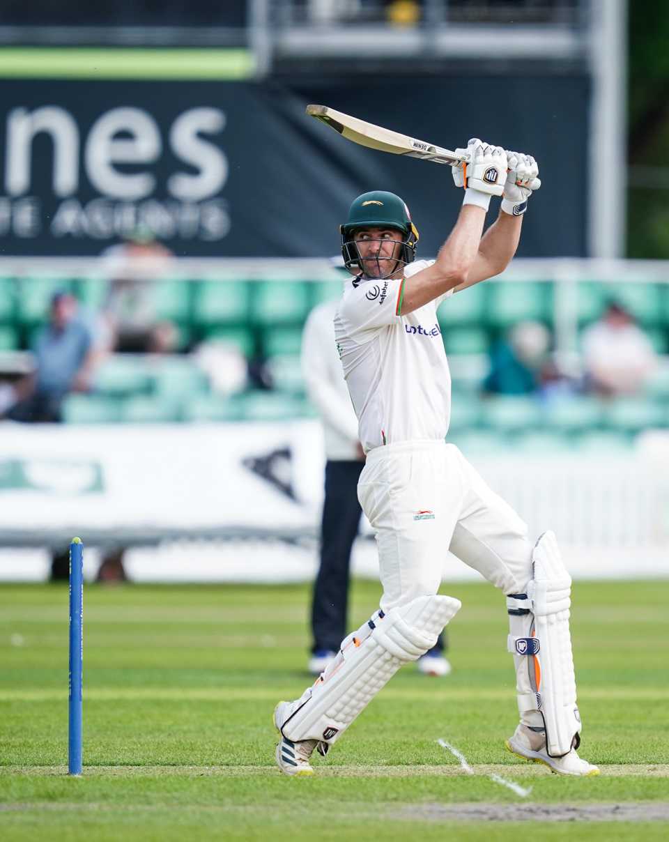 Colin Ackermann looks to uppercut, Worcestershire vs Leicestershire, LV= County Championship, New Road, 1st day, May 18, 2023