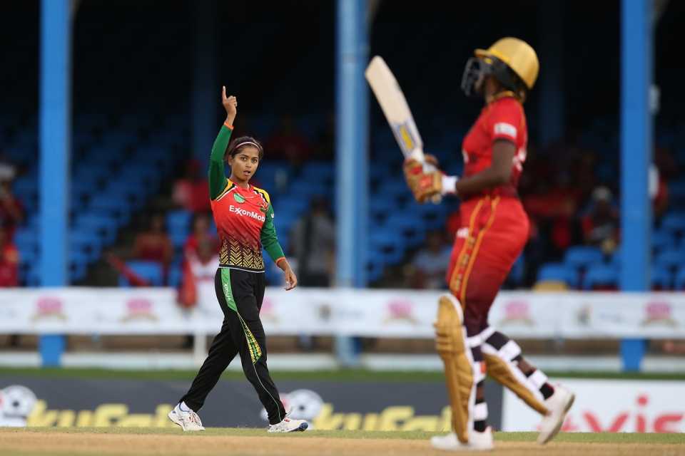Shreyanka Patil picked up two wickets for 15 against Trinbago Knight Riders, Trinbago Knight Riders vs Guyana Amazon Warriors, WCPL, Port-of-Spain, September 5, 2023