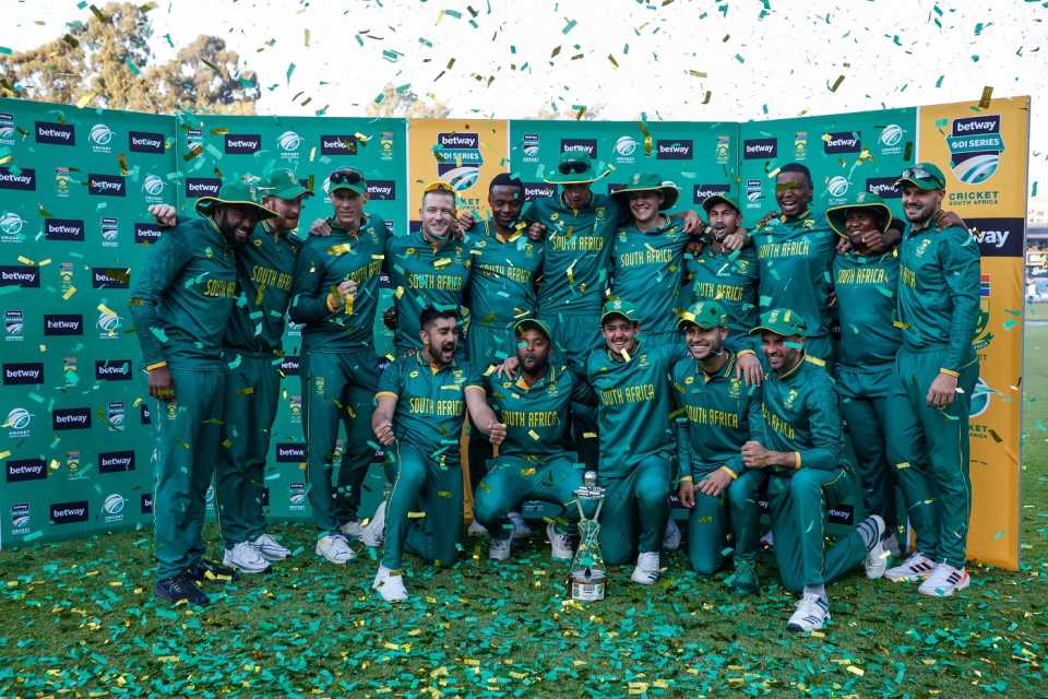 All smiles in the South Africa camp after they scripted a come-from-behind 3-2 win, South Africa vs Australia, 5th ODI, Johannesburg, September 17, 2023