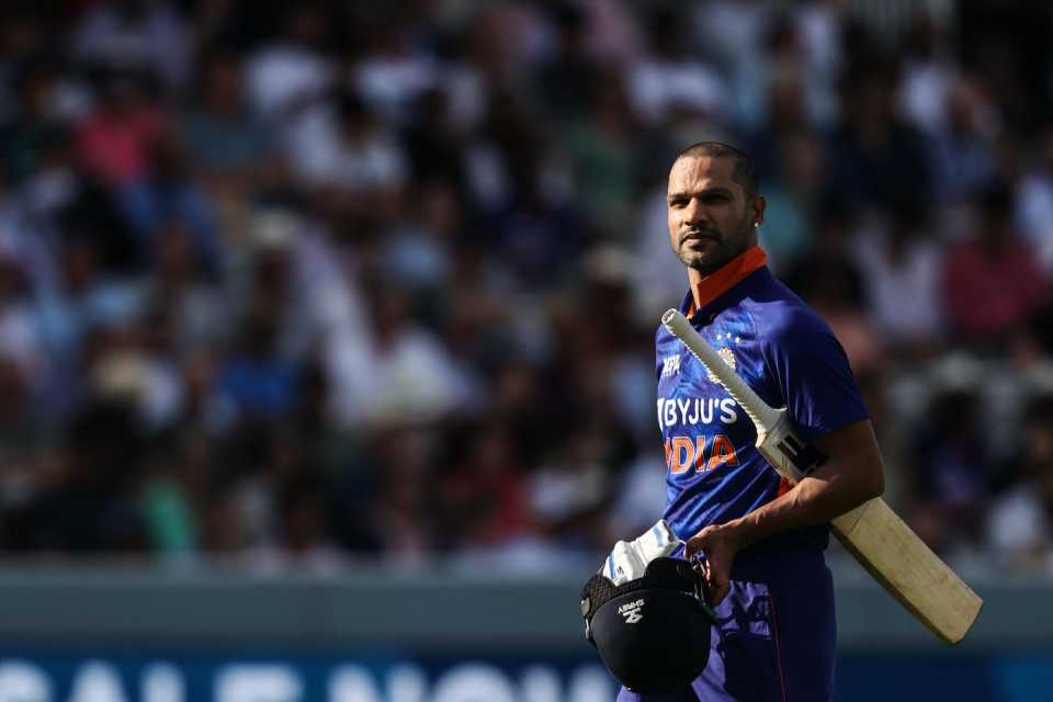 Shikhar Dhawan walks off after being dismissed for nine, England vs India, 1st ODI, The Oval, London, July 14, 2022