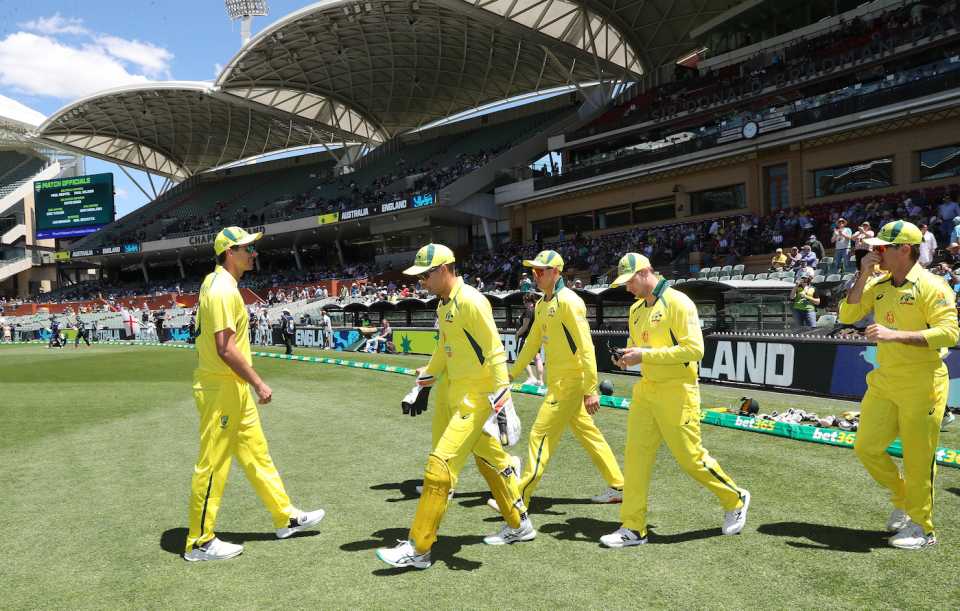 Pat Cummins leads Australia out onto the field, Australia vs England, 1st ODI, Adelaide, November 17, 2022