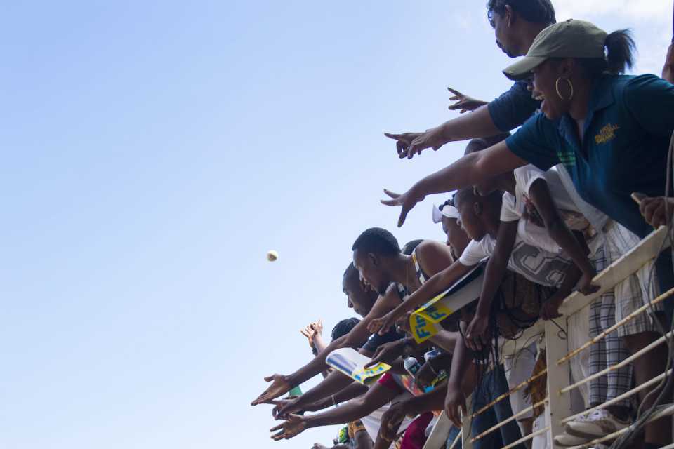 Fans reach out to grab a souvenir ball, West Indies vs India, One-off T20I, Kingston, July 9, 2017