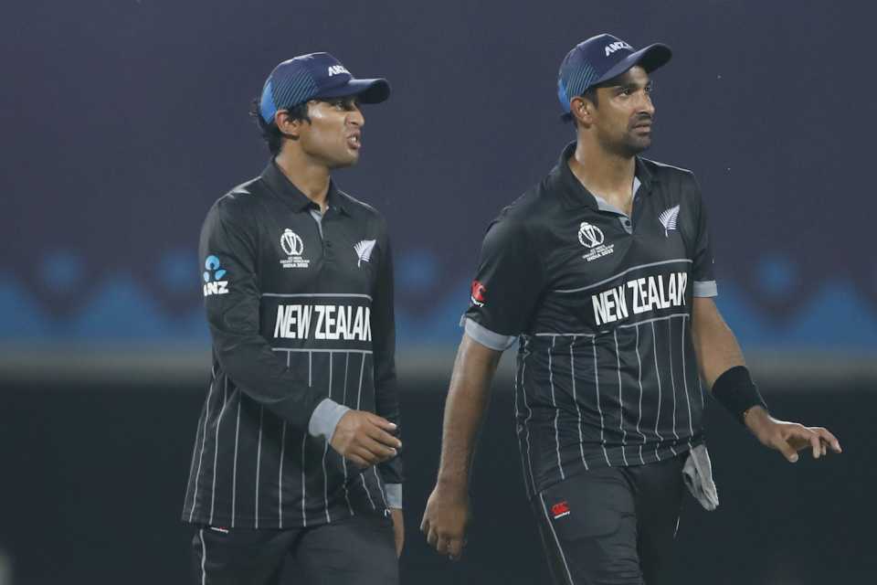 Rachin Ravindra and Ish Sodhi have a chat, New Zealand vs South Africa, World Cup warm-up game, Thiruvananthapuram, October 2, 2023