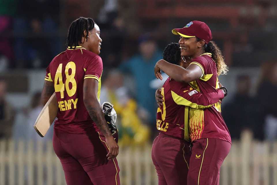 Hayley Matthews embraces Shemaine Campbelle, Australia vs West Indies, 2nd T20I, North Sydney Oval, October 2, 2023