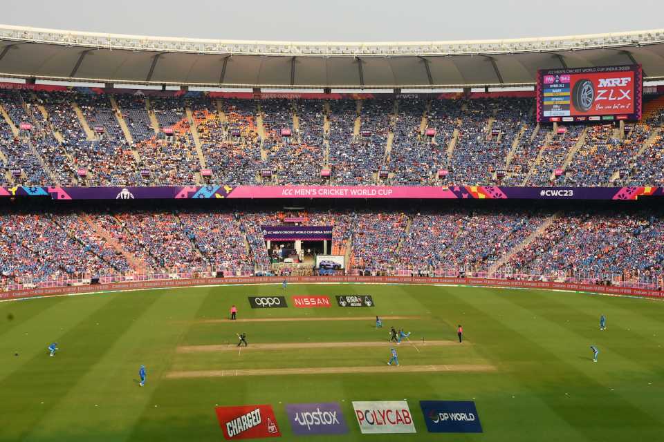 A wide view of the action in Ahmedabad, India vs Pakistan, Men's World Cup 2023, Ahmedabad, October 14, 2023