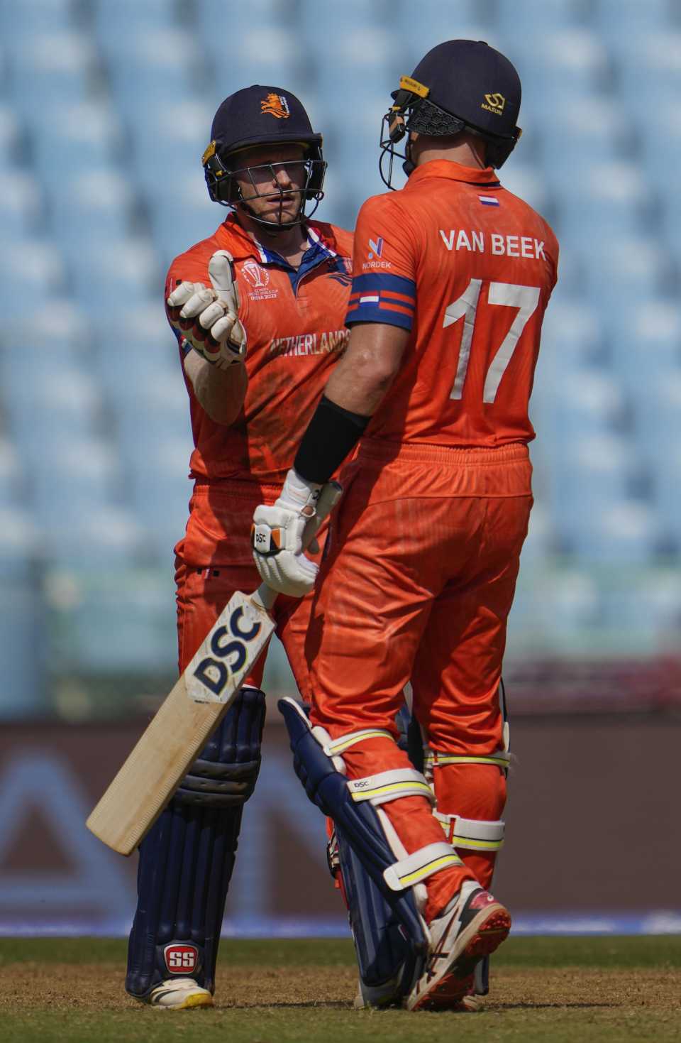 Sybrand Engelbrecht and Logan van Beek added a World Cup record 130 for the seventh wicket