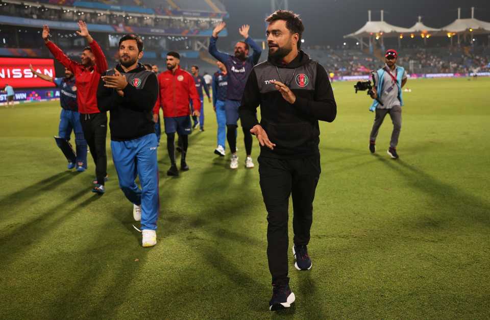 Rashid Khan leads Afghanistan's lap of honour at Gahunje, Afghanistan vs Sri Lanka, World Cup, Pune, October 30, 2023