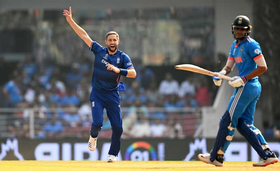 Chris Woakes appeals for Shubman Gill's wicket, India vs England, World Cup, Lucknow, October 29, 2023