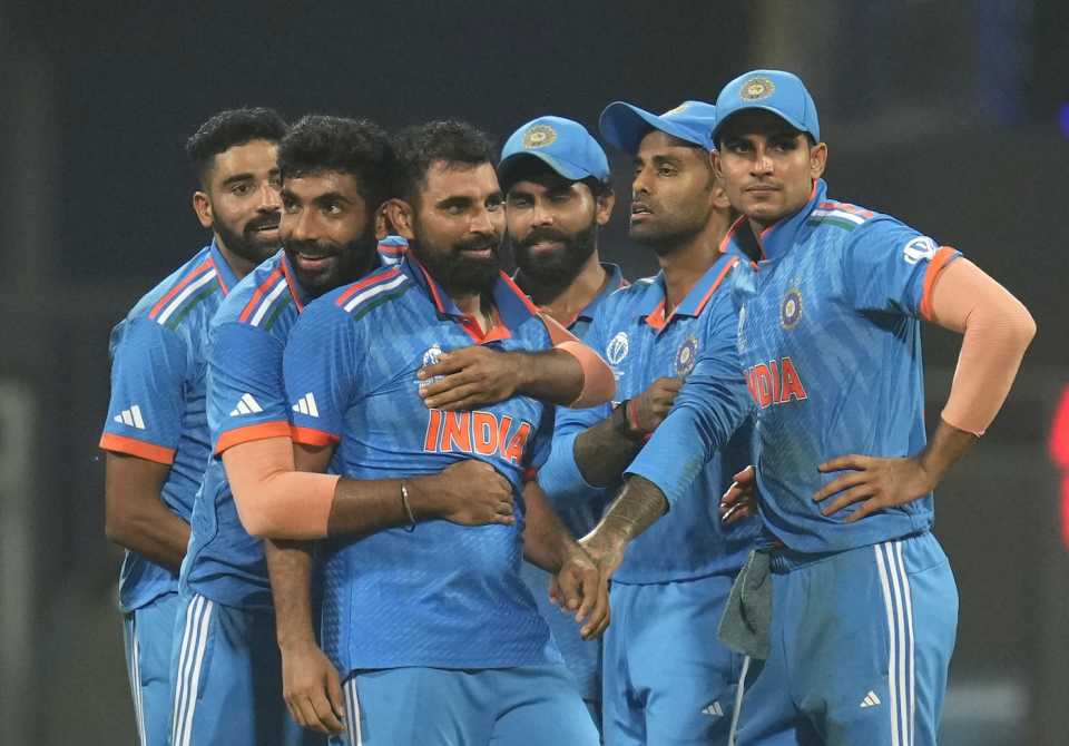 Mohammed Shami delighted his team-mates by getting Tom Latham for a duck