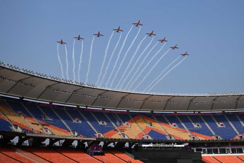 Indian Air Force Surya Kiran aircrafts perform ahead of the World Cup final