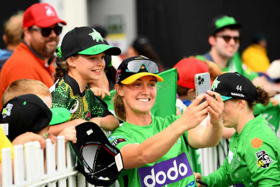 Sophie Day, the Player of the Match, was understandably in demand afterwards, Melbourne Stars vs Brisbane Heat, WBBL, Melbourne, November 19, 2023