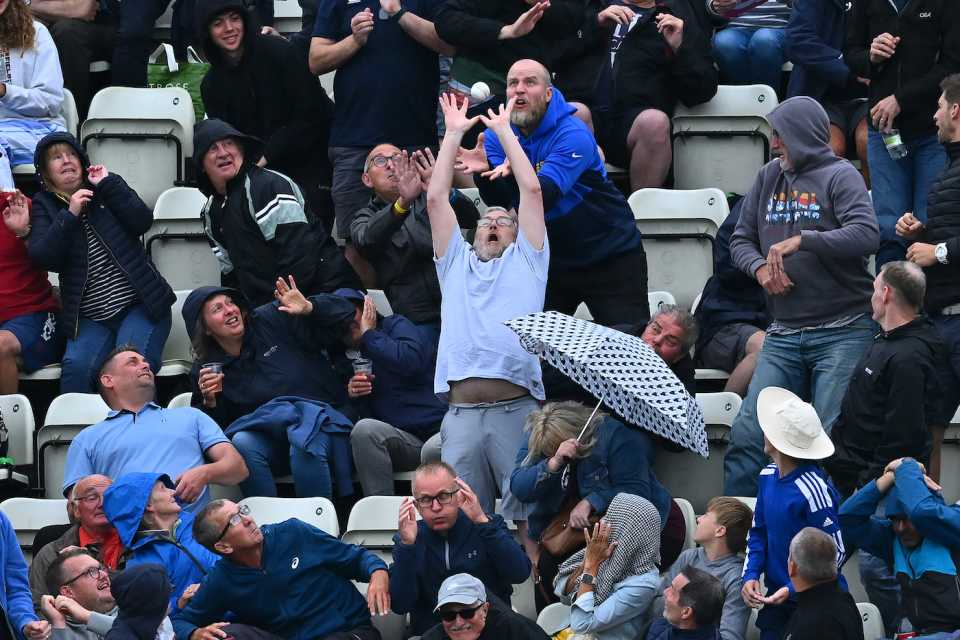 Members of the crowd attempt to catch a six, Worcestershire vs Durham,T20 Blast,  New Road, June 30, 2023 