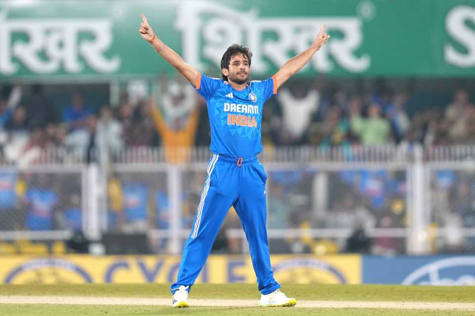Ravi Bishnoi celebrates the wicket of Josh Inglis