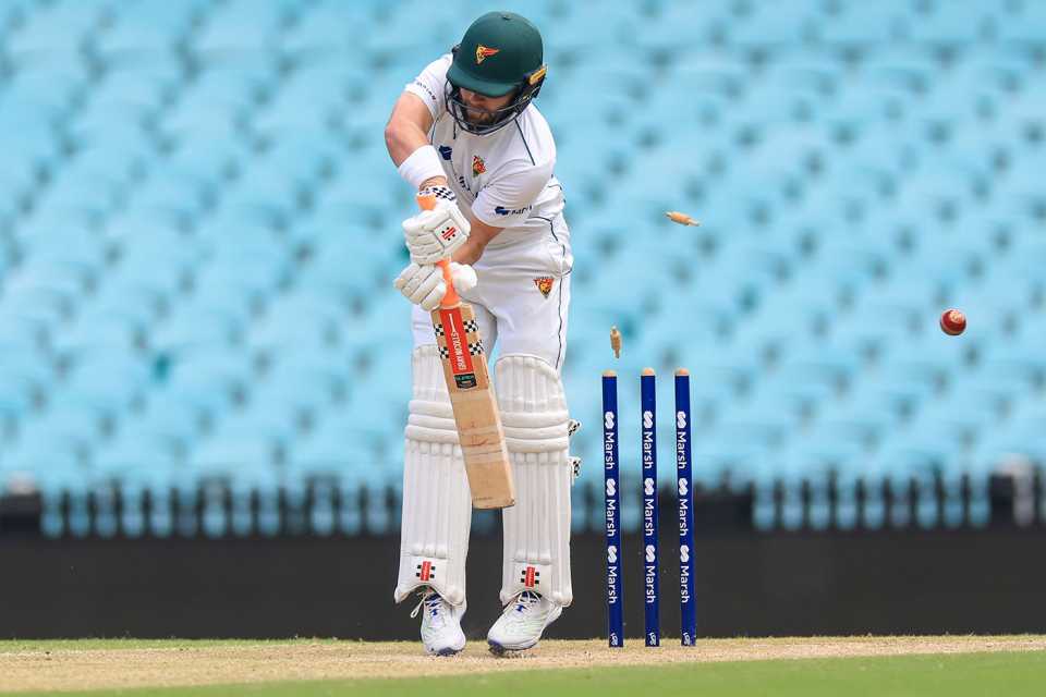 Caleb Jewell was bowled by an unplayable delivery from Jackson Bird, New South Wales vs Tasmania, Sheffield Shield, SCG, November 30, 2023