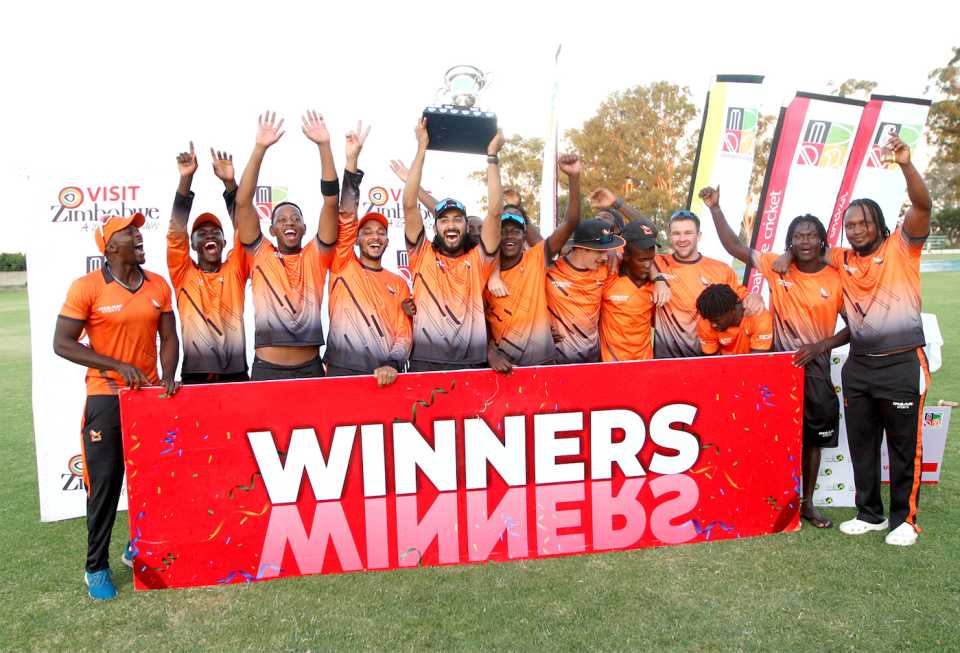 The Mashonaland Eagles with the Pro50 Championship trophy after beating Mid West Rhinos