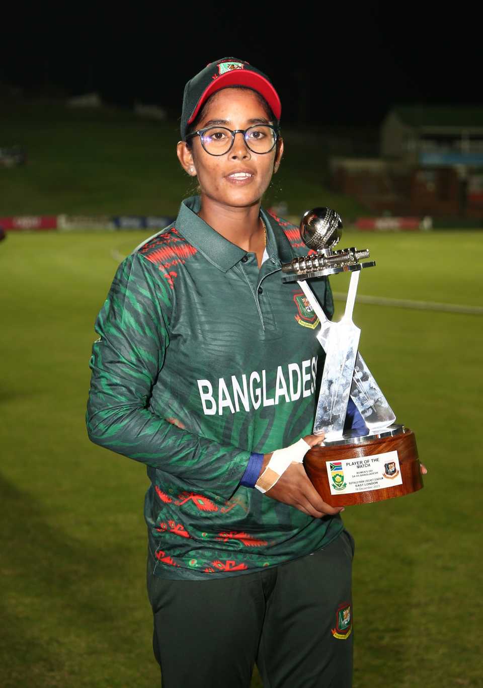 Murshida Khatun was named the Player of the Match for her 91 not out off 100 balls, South Africa vs Bangladesh, 1st women's ODI, East London, December 16, 2023