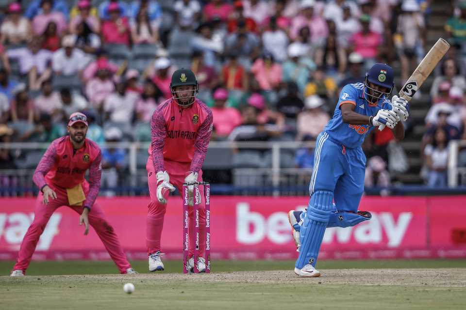 B Sai Sudharsan clips through the leg side, South Africa vs India, 1st ODI, Johannesburg, December 17, 2023