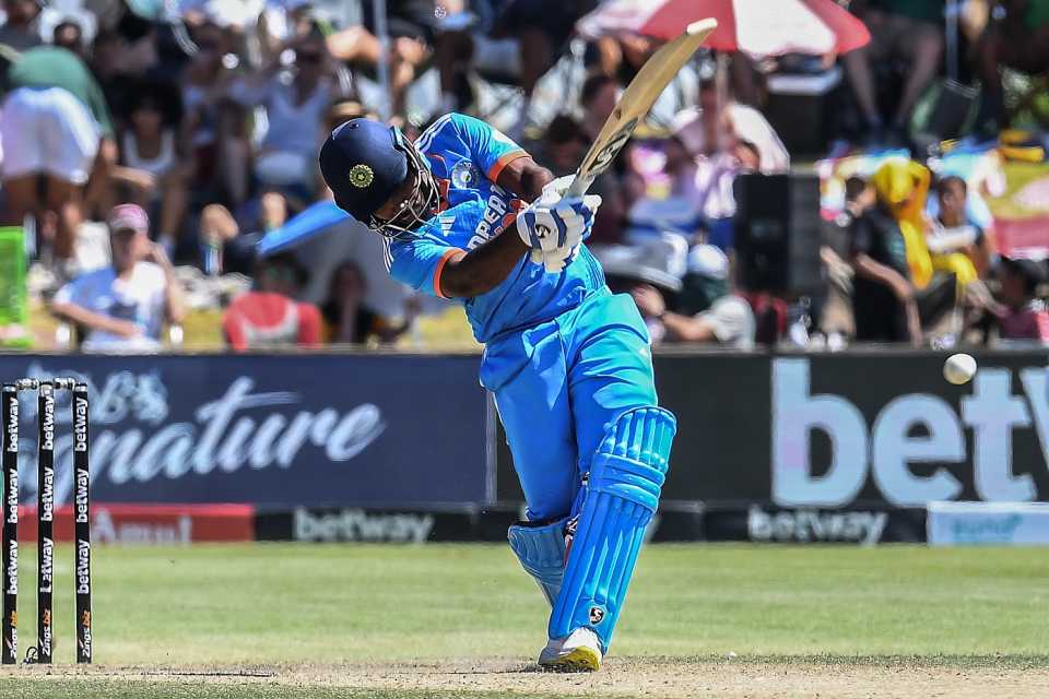 Sanju Samson swings for the hills