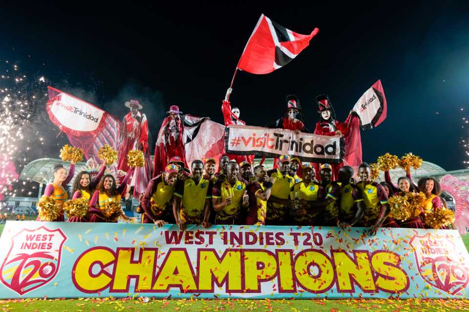 West Indies celebrate their 3-2 series win in the T20Is