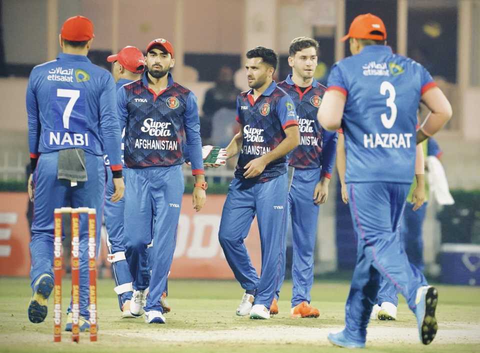 UAE couldn't quite recover from Fazalhaq Farooqi's double-strike in the powerplay, UAE vs Afghanistan, 1st T20I, Sharjah, December 29, 2023