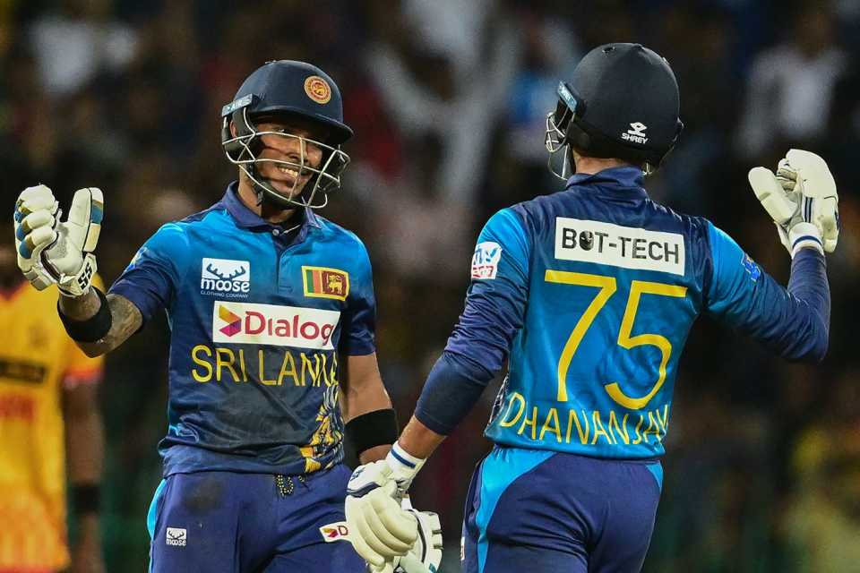 Pathum Nissanka and Dhananjaya de Silva celebrate the win, Sri Lanka vs Zimbabwe, 3rd men's T20I, Colombo, January 18, 2024