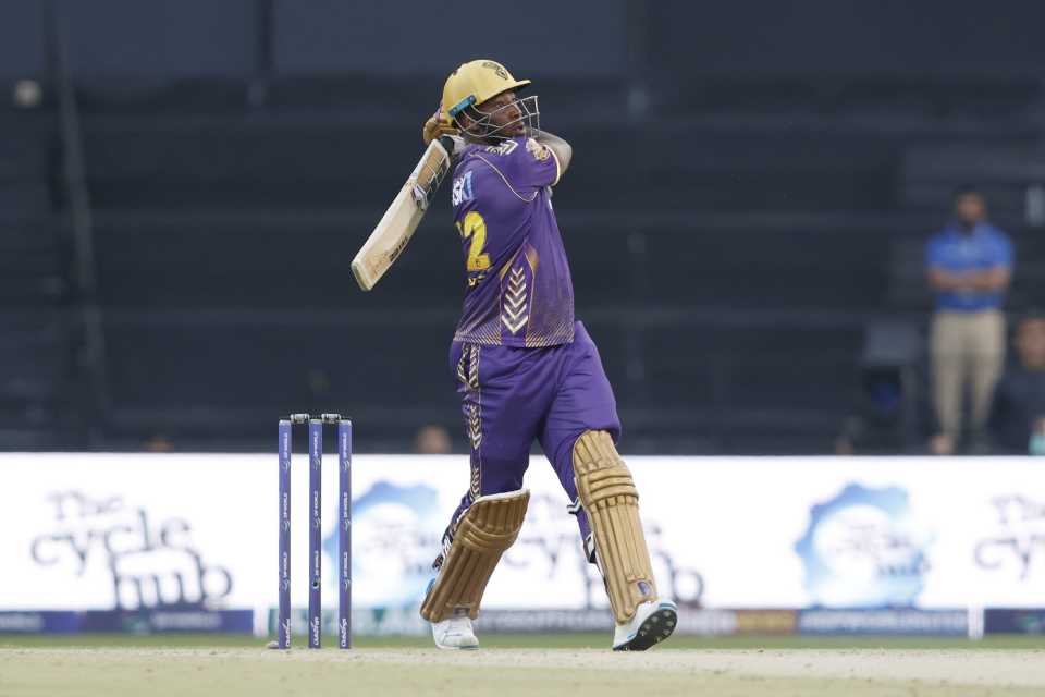 Andre Russell finished unbeaten on 24 off 10 balls as Abu Dhabi Knight Riders romped home, Abu Dhabi Knight Riders vs Desert Vipers, ILT20, Abu Dhabi, January 27, 2024