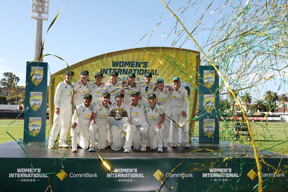 Australia celebrate their victory in the multi-format series, Australia vs South Africa, Only Women's Test, WACA Ground, Perth, February 17, 2024