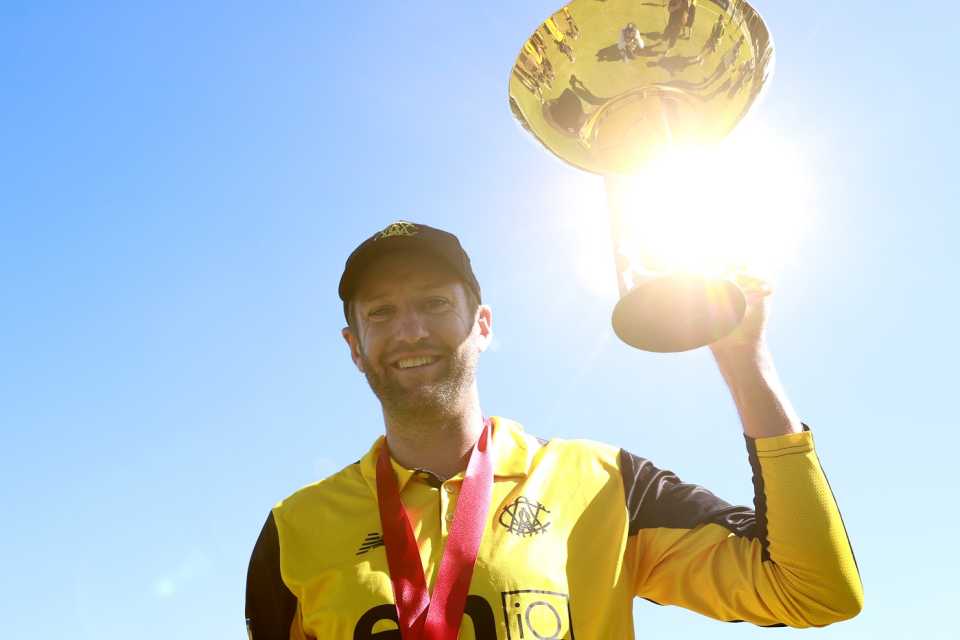 Andrew Tye with the Marsh Cup, New South Wales vs Western Australia, Marsh Cup final, Cricket Central, Sydney, February 25, 2024