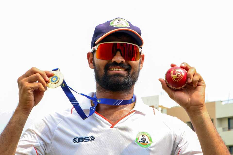 Aditya Sarwate poses with his Player-of-the-Match medal