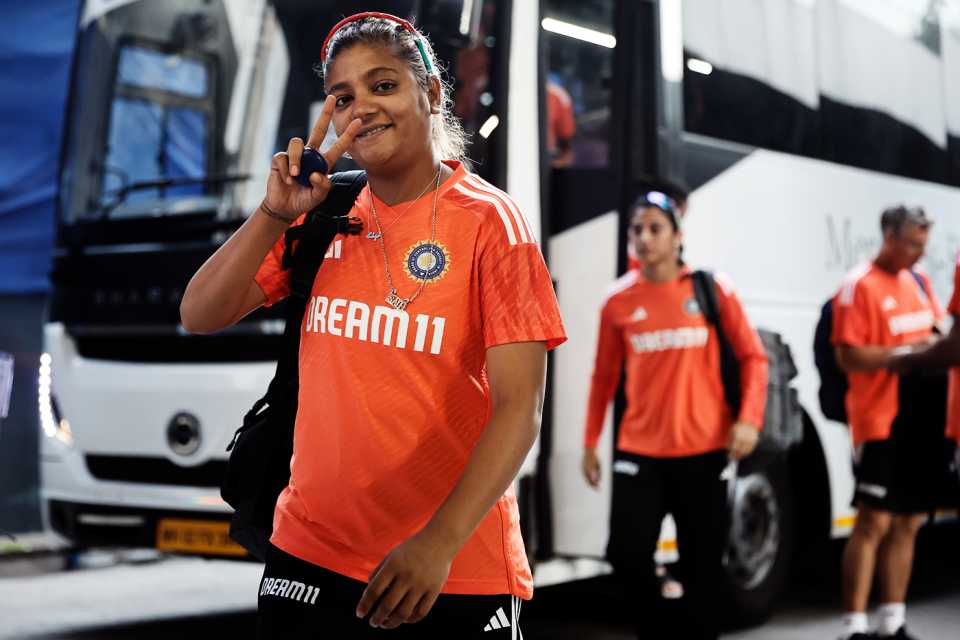Saika Ishaque arrives with the Indian team for the match, India vs England, 2nd women's T20I, Wankhede, December 9, 2023