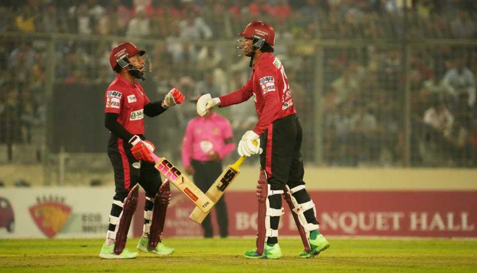 Mushfiqur Rahim and Soumya Sarkar added 47 off 37 for the third wicket, Rangpur Riders vs Fortune Barishal, Qualifier 2, BPL 2024, Mirpur, February 28, 2024