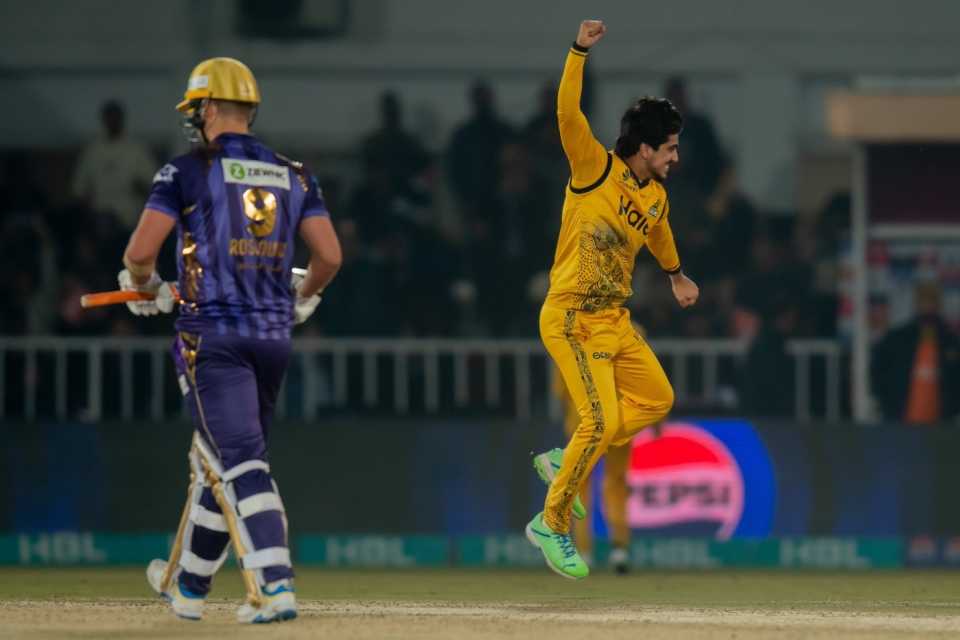Saim Ayub picked up two wickets in the eighth over, Peshawar Zalmi vs Quetta Gladiators, PSL, Rawalpindi, March 8, 2024