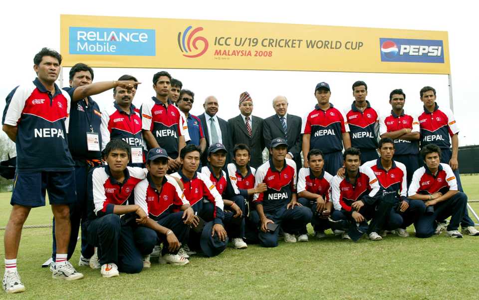 The Nepal team pose for a photo after finishing as runners-up in the Plate final