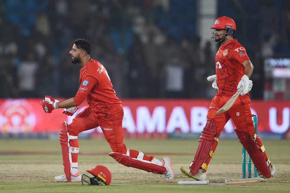 Imad Wasim and Haider Ali added an unbroken 98-run stand for the sixth wicket, Islamabad United vs Peshawar Zalmi, PSL 2024, Eliminator 2, Karachi, March 16, 2024