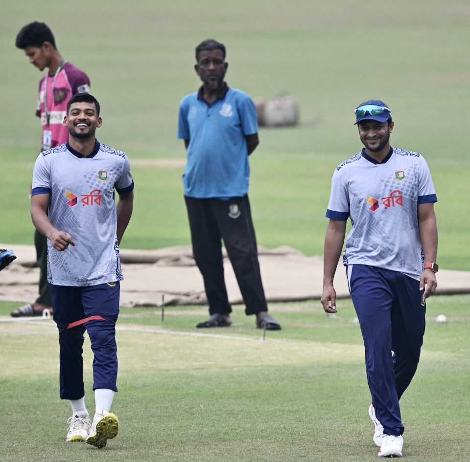 Najmul Hossain Shanto and Shakib Al Hasan look pretty pleased with everything