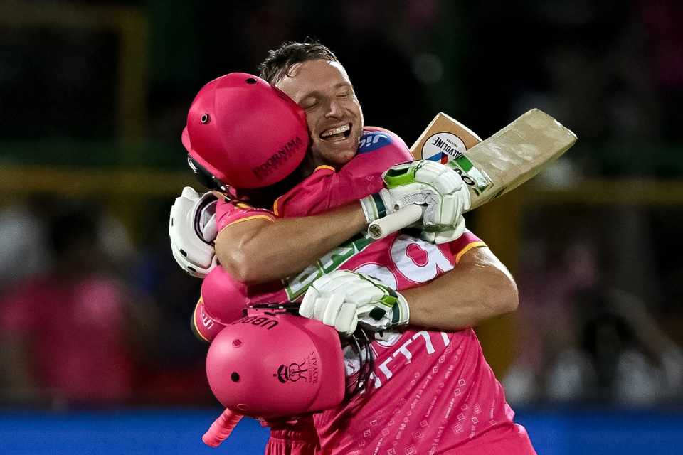 Jos Buttler and Shimron Hetmyer celebrate the century and Rajasthan Royals' win