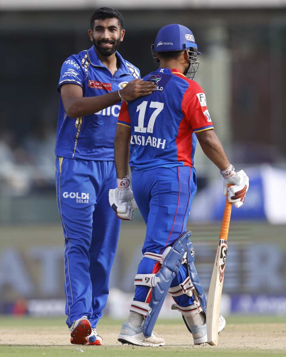 Jasprit Bumrah has a smile and a pat on the back for Rishabh Pant after dismissing him