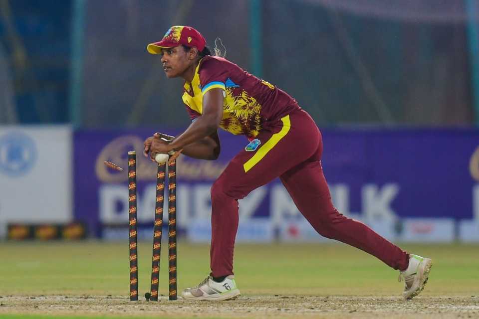 Hayley Matthews took three wickets and completed a run-out before scoring 58 in West Indies' chase, Pakistan vs West Indies, 2nd Women's T20I, Karachi, April 28, 2024