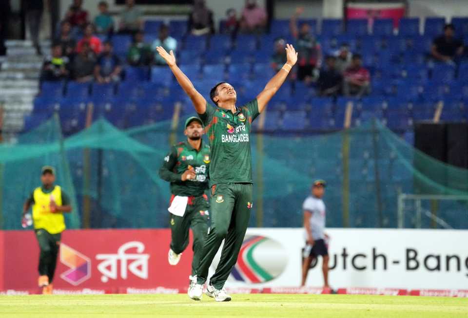 Mohammad Saifuddin celebrates a wicket