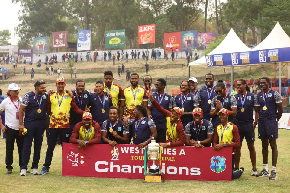 West Indies A with their trophy after beating Nepal 3-2