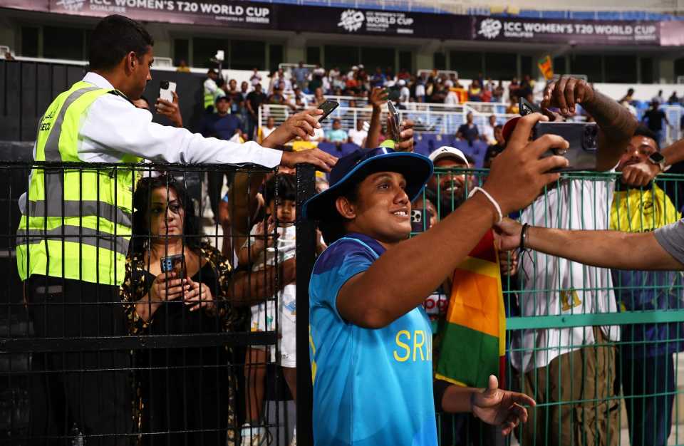 Chamari Athapaththu takes a selfie with fans after Sri Lanka beat Scotland